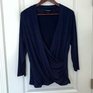 Faux Wrap Navy Blue Sweater